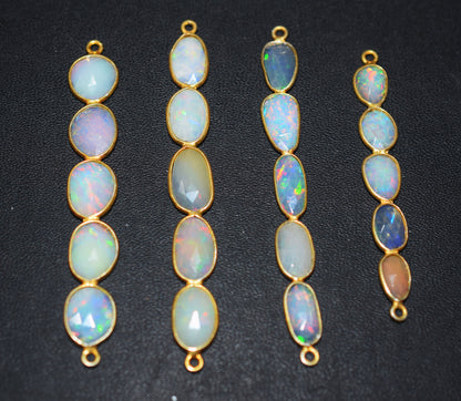 Ethiopian Opal Faceted Bar Connector , Ethiopian Opal Double Bail Bezel Charm Connector , Sold By Piece , 38 - 45 mm , RB-6556
