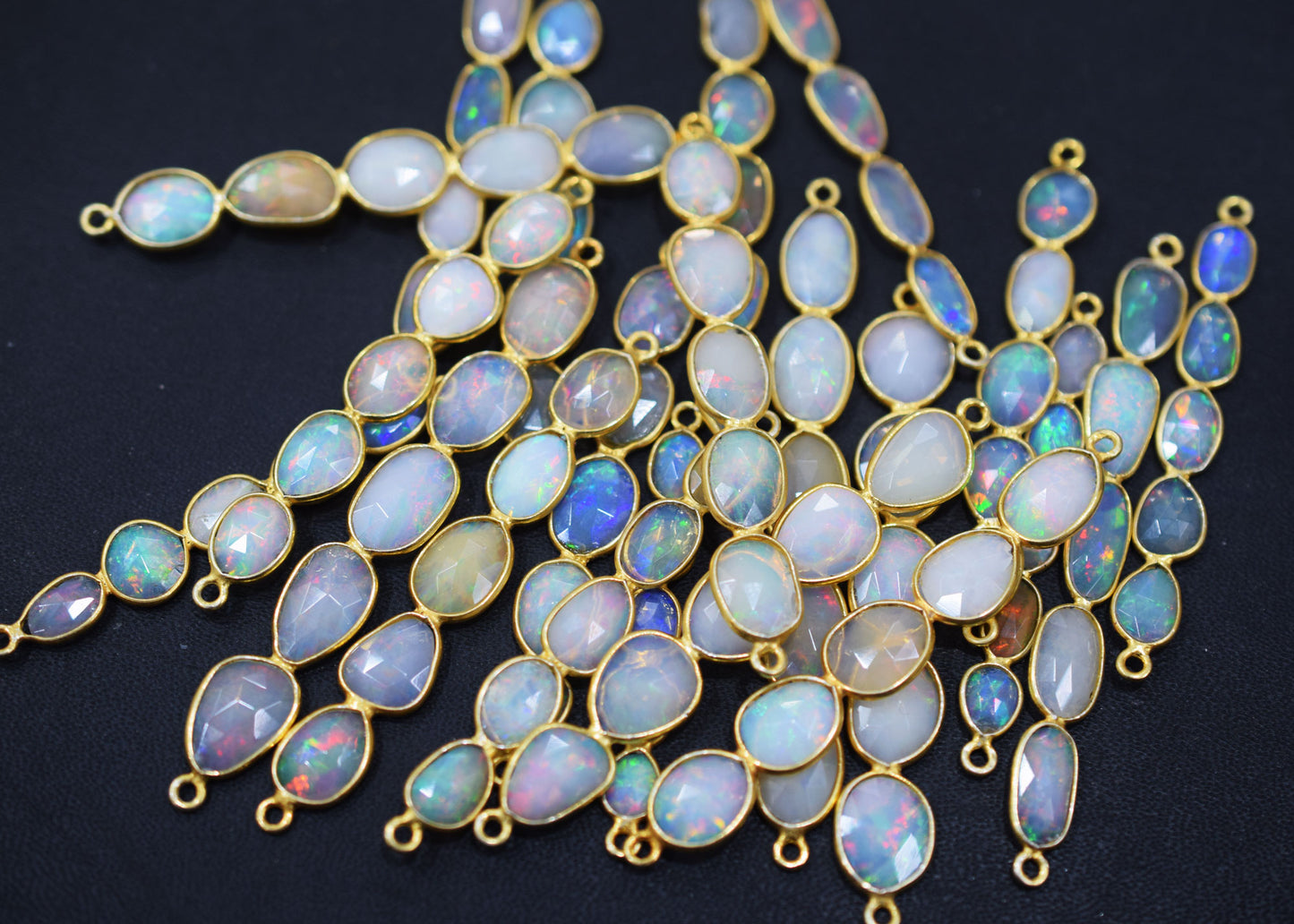 Ethiopian Opal Faceted Bar Connector , Ethiopian Opal Double Bail Bezel Charm Connector , Sold By Piece , 38 - 45 mm , RB-6556