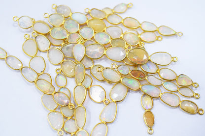 Ethiopian Opal Faceted Bar Connector , Ethiopian Opal Double Bail Bezel Charm Connector , Sold By Piece , 38 - 45 mm , RB-6556