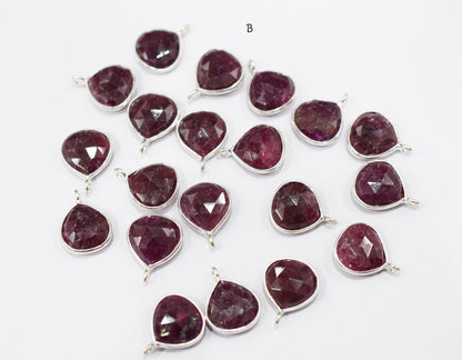 Ruby Faceted Heart Shape Single Bail Connector , Sold By Piece , 13x13 mm , RB-6559