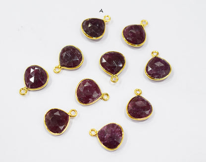 Ruby Faceted Heart Shape Single Bail Connector , Sold By Piece , 13x13 mm , RB-6559