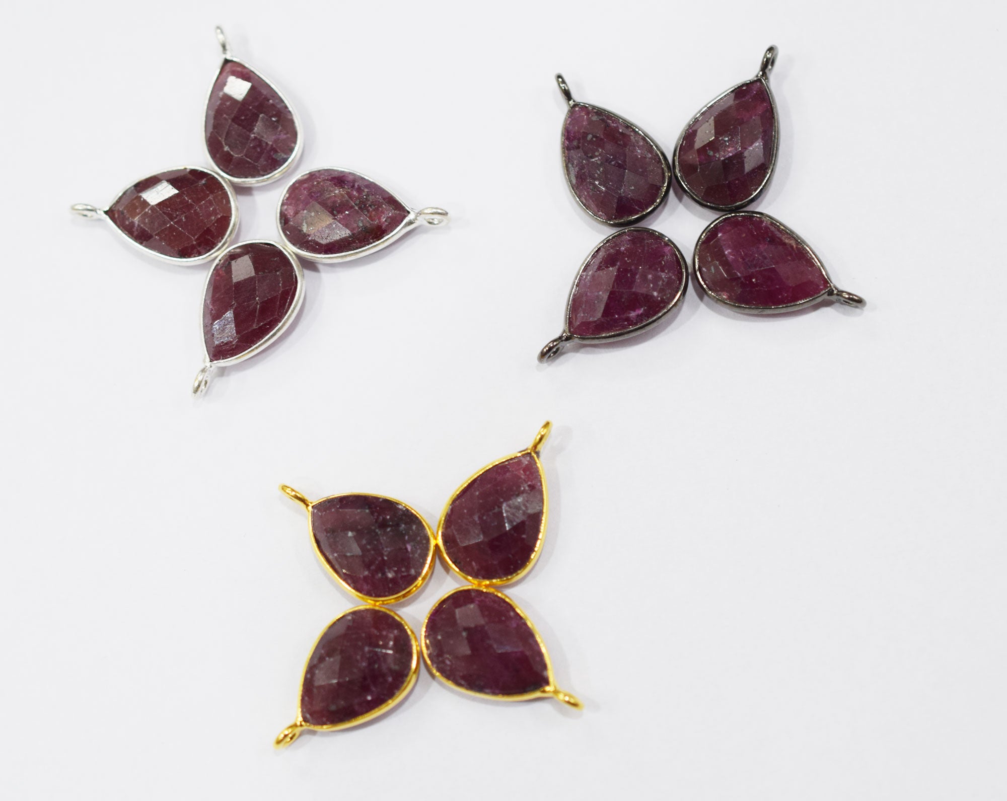 Ruby Faceted Pear Shape Slightly Tilted Bail Connector , Sold By Piece , 11x15 mm , RB-6560C