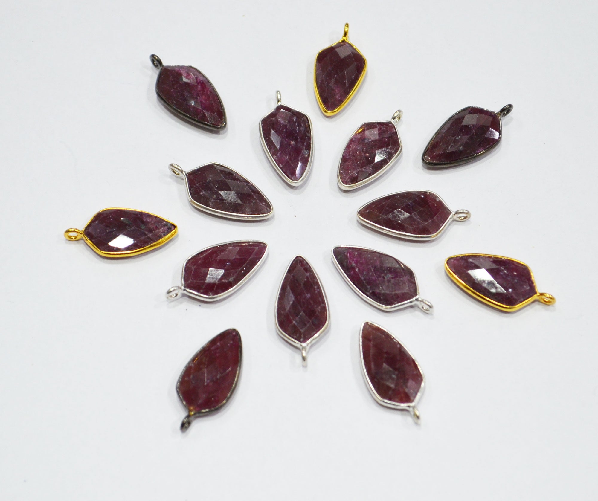 Ruby Faceted Tie Shape Slightly Tilted Bail Connector , Sold By Piece , 19 mm , RB-6561D