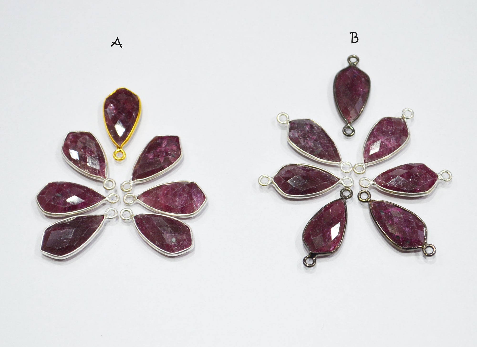 Ruby Faceted Tie Shape Single And Double Bail Connector , Sold By Piece , 19 mm , RB-6561