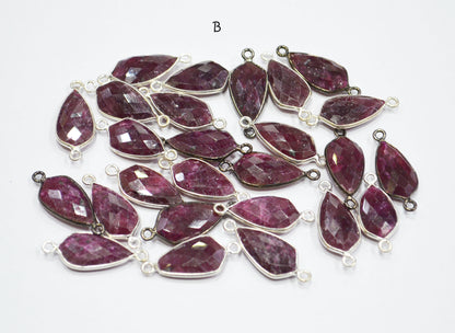 Ruby Faceted Tie Shape Single And Double Bail Connector , Sold By Piece , 19 mm , RB-6561