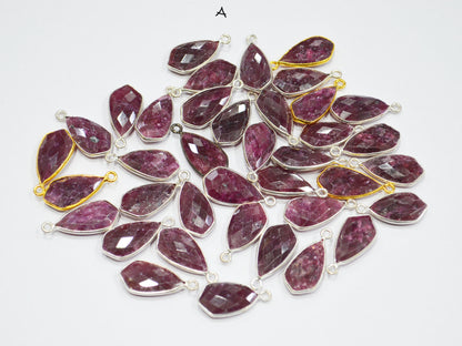 Ruby Faceted Tie Shape Single And Double Bail Connector , Sold By Piece , 19 mm , RB-6561
