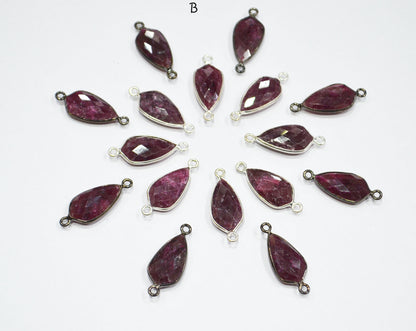 Ruby Faceted Tie Shape Single And Double Bail Connector , Sold By Piece , 19 mm , RB-6561