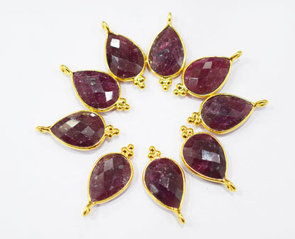 Ruby Faceted Pear Shape Slightly Tilted Single Bail Connector , Sold By Piece , 11x14 mm , RB-6562