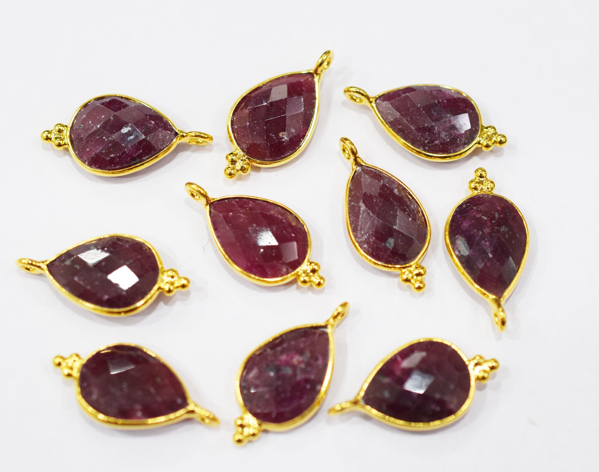 Ruby Faceted Pear Shape Slightly Tilted Single Bail Connector , Sold By Piece , 11x14 mm , RB-6562