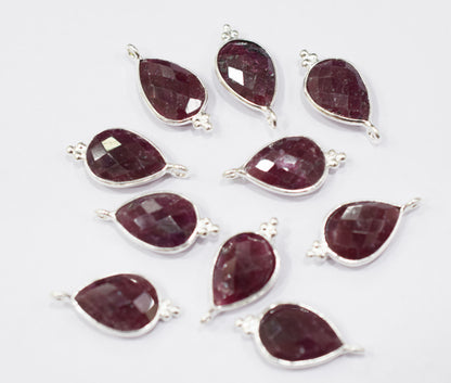 Ruby Faceted Pear Shape Slightly Tilted Single Bail Connector , Sold By Piece , 11x14 mm , RB-6562