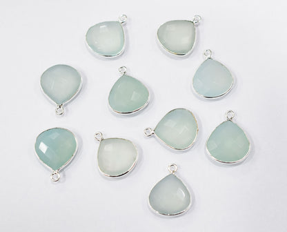 Aqua Chalcedony Faceted Heart Shape Connector , Sold By Piece , 16x16 mm , RB-6563