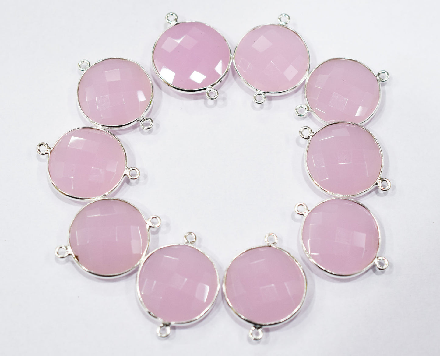 Rose Chalcedony Faceted Coin Shape Connector , Sold By Piece , 20 mm , RB-6566