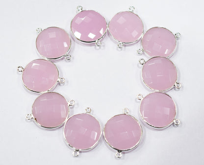 Rose Chalcedony Faceted Coin Shape Connector , Sold By Piece , 20 mm , RB-6566