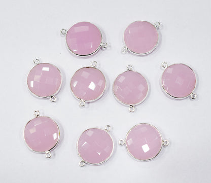 Rose Chalcedony Faceted Coin Shape Connector , Sold By Piece , 20 mm , RB-6566