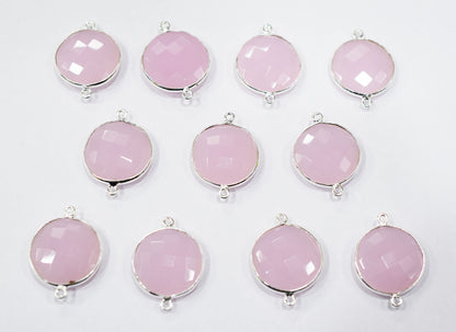 Rose Chalcedony Faceted Coin Shape Connector , Sold By Piece , 20 mm , RB-6566