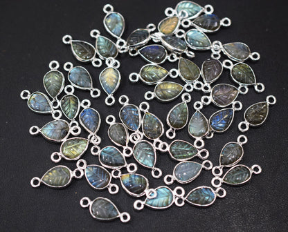 Labradorite Hand Carved Leaf Shape Connector , Sold By Piece , 8x12 mm , RB-6567