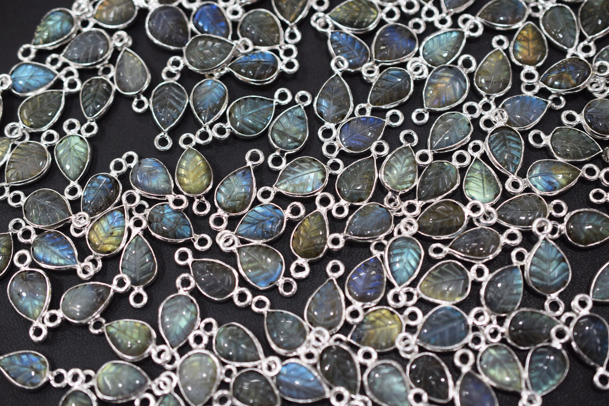 Labradorite Hand Carved Leaf Shape Connector , Sold By Piece , 8x12 mm , RB-6567