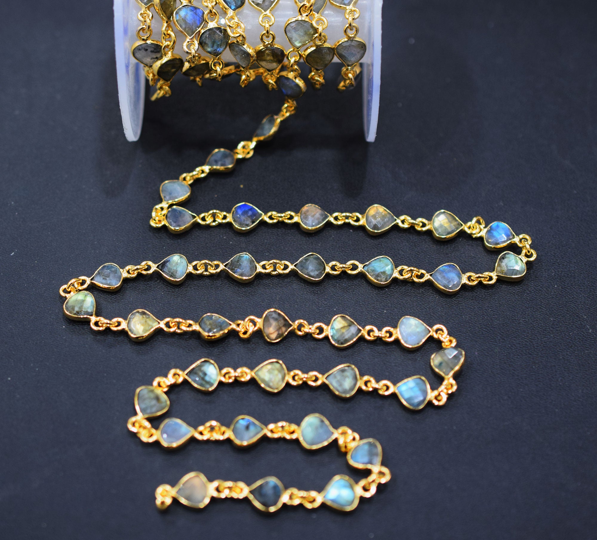 Labradorite Faceted Heart Shape Connector Chain , 8x8 mm , RB-6570