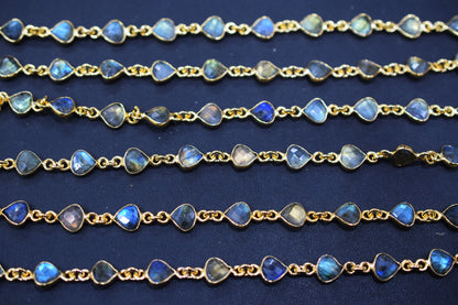 Labradorite Faceted Heart Shape Connector Chain , 8x8 mm , RB-6570