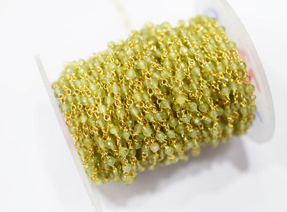 Peridot Faceted Round Shape Rosary Beaded Chain , 4 mm , RB-6571