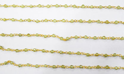 Peridot Faceted Round Shape Rosary Beaded Chain , 4 mm , RB-6571