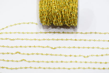 Peridot Faceted Round Shape Rosary Beaded Chain , 4 mm , RB-6571