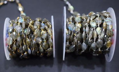 Labradorite Faceted Oval Shape Rosary Beaded Chain , 8x10 mm , RB-6572