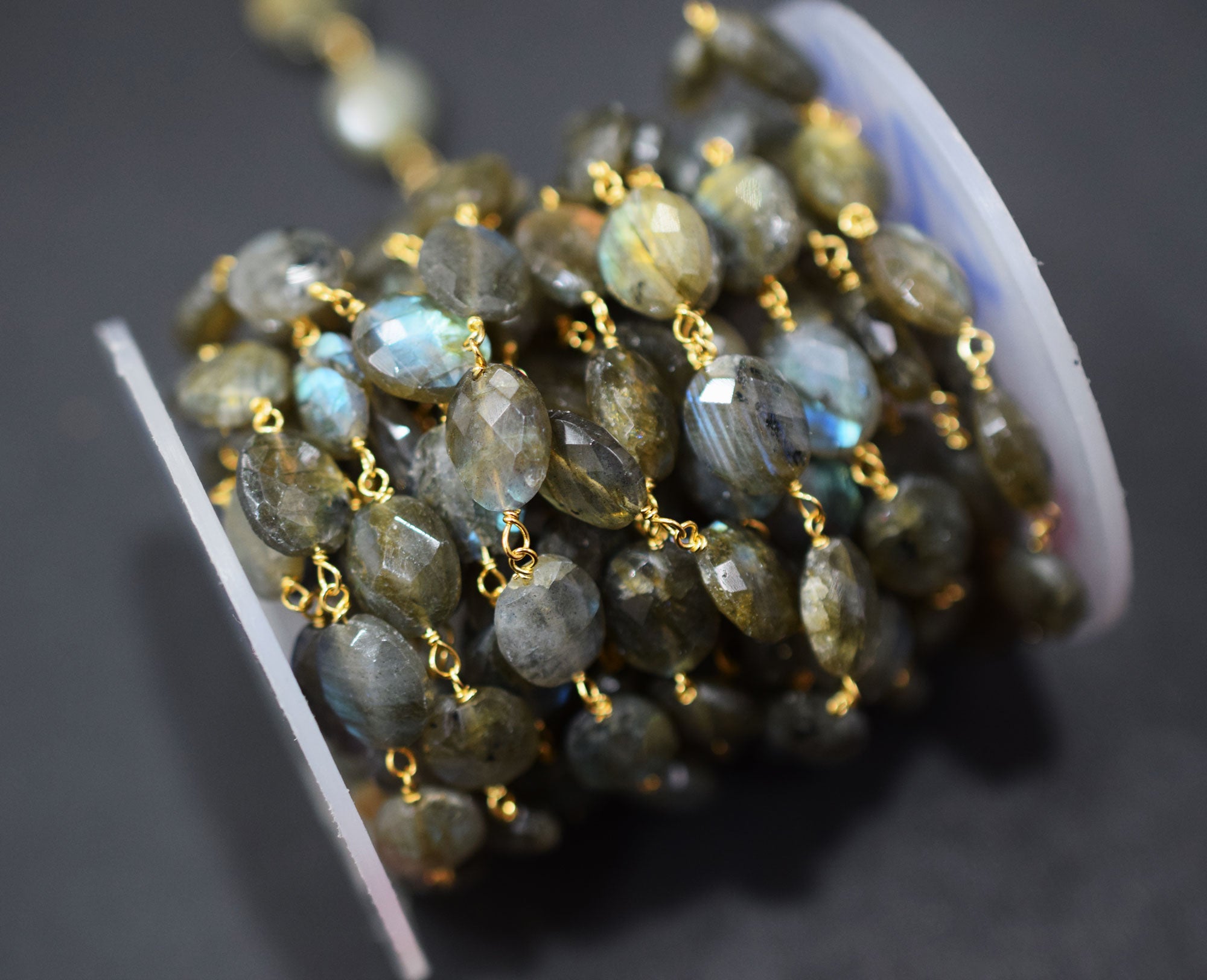 Labradorite Faceted Oval Shape Rosary Beaded Chain , 8x10 mm , RB-6572
