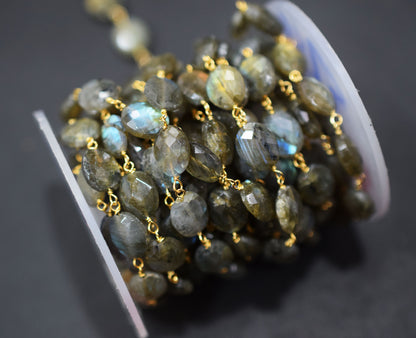 Labradorite Faceted Oval Shape Rosary Beaded Chain , 8x10 mm , RB-6572