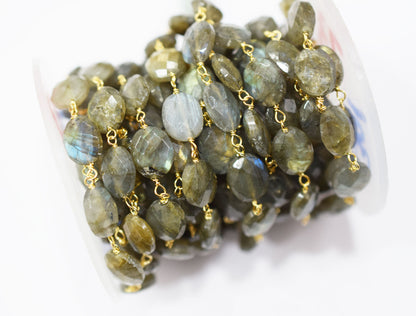 Labradorite Faceted Oval Shape Rosary Beaded Chain , 8x10 mm , RB-6572