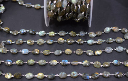 Labradorite Faceted Oval Shape Rosary Beaded Chain , 8x10 mm , RB-6572