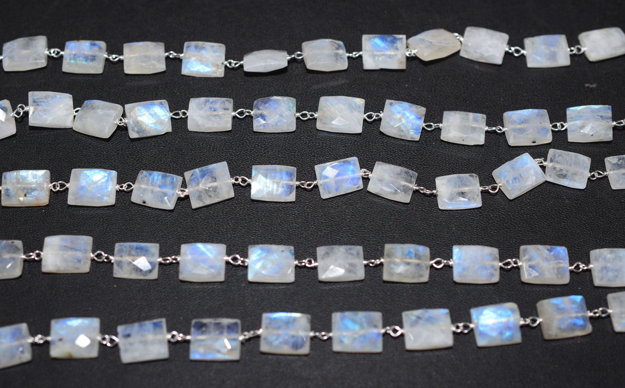 Rainbow Moonstone Faceted Chicklet Shape Rosary Beaded Chain , 8x10 mm , RB-6573