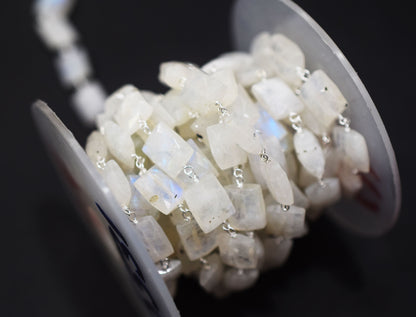 Rainbow Moonstone Faceted Chicklet Shape Rosary Beaded Chain , 8x10 mm , RB-6573