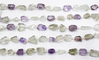 Pink Amethyst Faceted Laser Cut Nuggets Shape Rosary Beaded Chain , Green Amethyst Wire Wrapped Chain , 11 - 18 mm , RB-6574