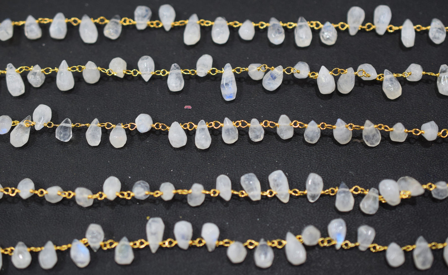 Organic Cut Rainbow Moonstone Faceted Tear Drops Shape Rosary Beaded Chain , 5x9 mm , RB-6575