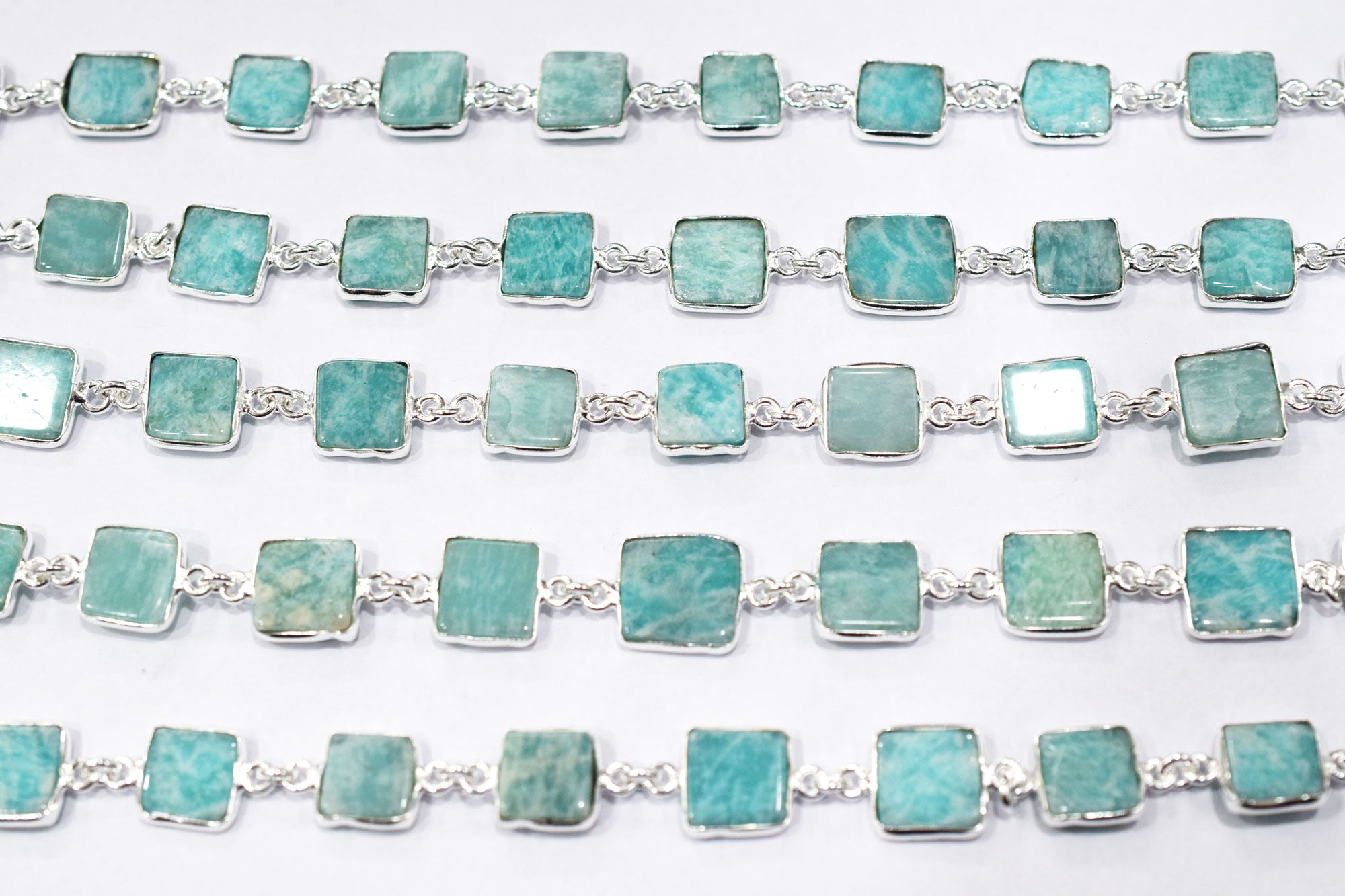 Amazonite Square Cut Shape Connector Chain , 10x10 - 12x12 mm , RB-6576