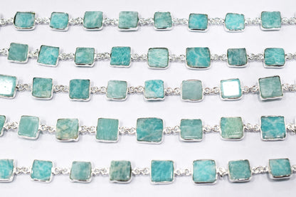 Amazonite Square Cut Shape Connector Chain , 10x10 - 12x12 mm , RB-6576