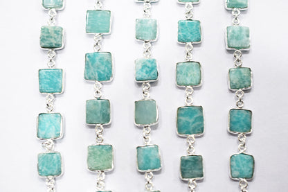 Amazonite Square Cut Shape Connector Chain , 10x10 - 12x12 mm , RB-6576