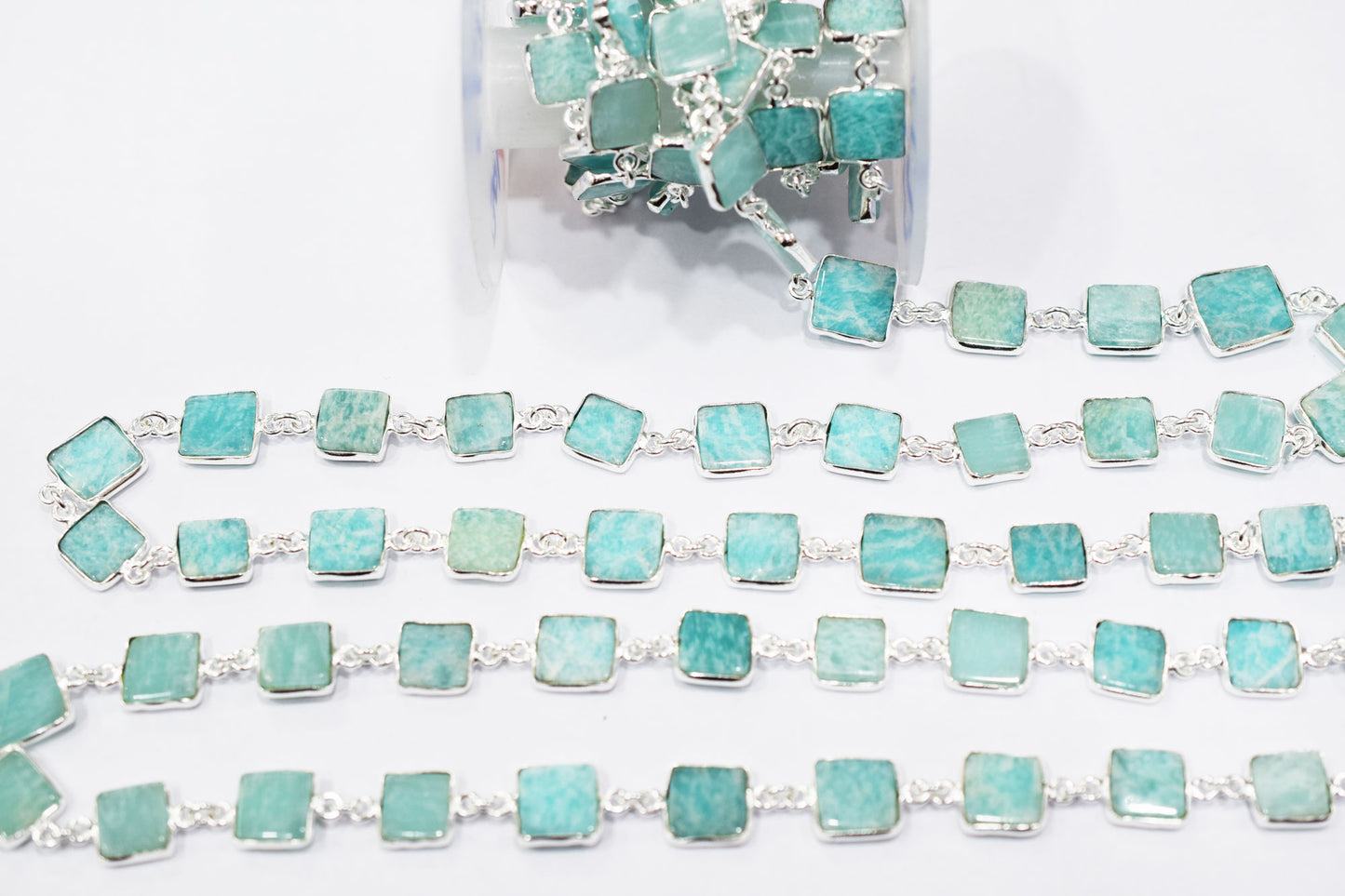 Amazonite Square Cut Shape Connector Chain , 10x10 - 12x12 mm , RB-6576