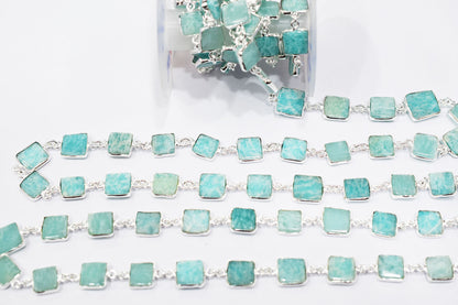 Amazonite Square Cut Shape Connector Chain , 10x10 - 12x12 mm , RB-6576