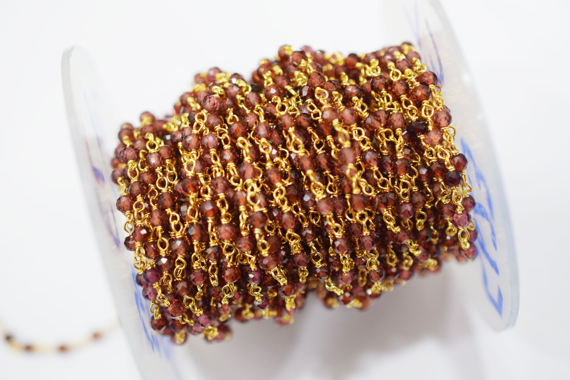 Mozambique Garnet Faceted Round Shape Rosary Beaded Chain , 3 - 3.50 mm , RB-6580
