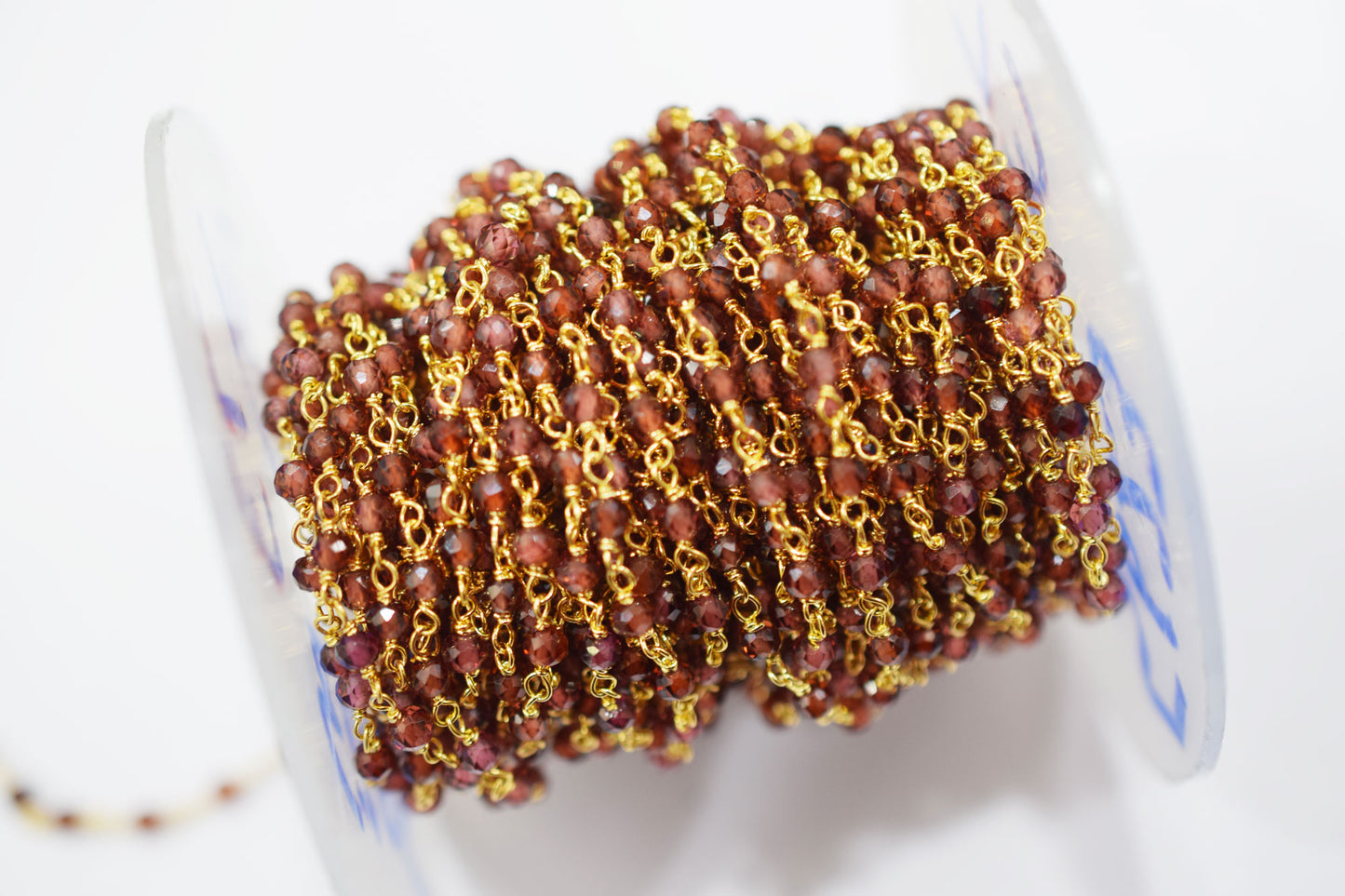 Mozambique Garnet Faceted Round Shape Rosary Beaded Chain , 3 - 3.50 mm , RB-6580