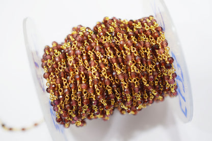 Mozambique Garnet Faceted Round Shape Rosary Beaded Chain , 3 - 3.50 mm , RB-6580