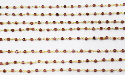 Mozambique Garnet Faceted Round Shape Rosary Beaded Chain , 3 - 3.50 mm , RB-6580