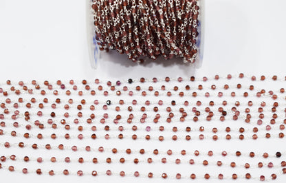 Mozambique Garnet Faceted Round Shape Rosary Beaded Chain , 3 - 3.50 mm , RB-6580