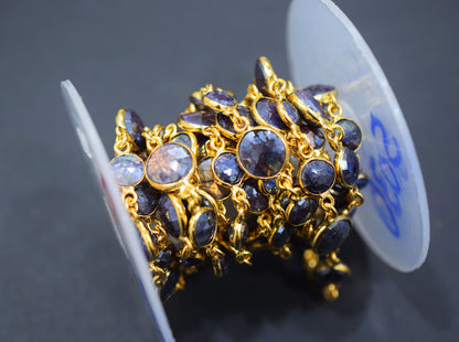 Mystic Coated Purple Labradorite Faceted Coin Shape Connector Chain , 7 - 11 mm , RB-6582