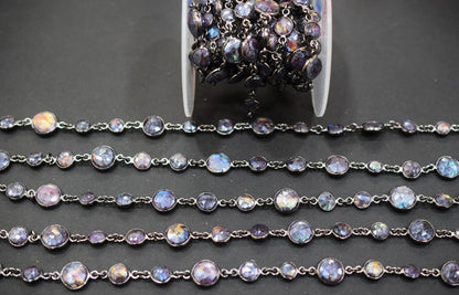 Mystic Coated Purple Labradorite Faceted Coin Shape Connector Chain , 7 - 11 mm , RB-6582