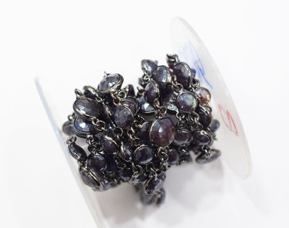 Mystic Coated Purple Labradorite Faceted Coin Shape Connector Chain , 7 - 11 mm , RB-6582