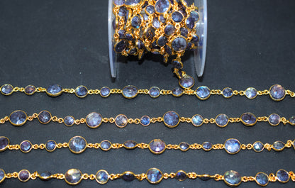 Mystic Coated Purple Labradorite Faceted Coin Shape Connector Chain , 7 - 11 mm , RB-6582