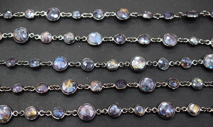 Mystic Coated Purple Labradorite Faceted Coin Shape Connector Chain , 7 - 11 mm , RB-6582